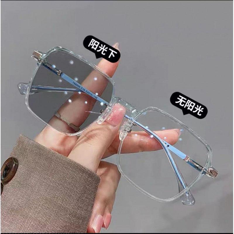 Fashion Big Square Anti Blue Light Reading Glasses Unisex Transparent Metal Frame Photochromic Eyewear Elderly Driving Glasses anti blue light 0