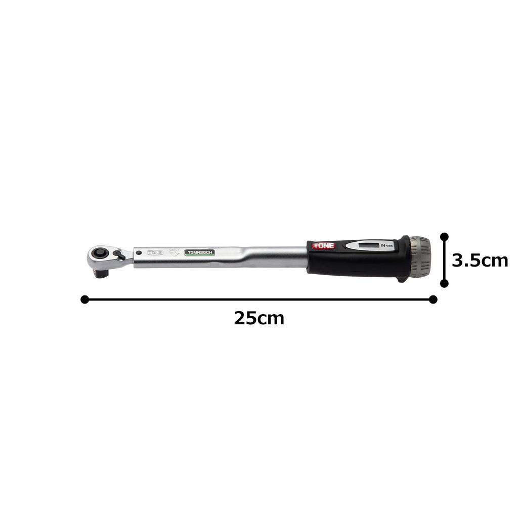 TONE Preset Torque Wrench Compact Head 25 (Direct Set, Type) T3MN25CH-QL, 9.5mm (3/8") Drive, Black, N m