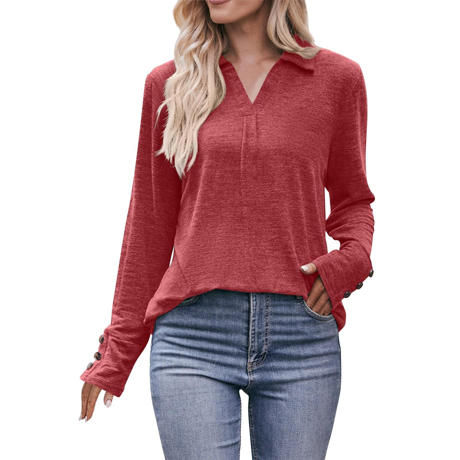 

Женская повседневная модная удобная рубашка для отдыха с пуговицами и длинными рукавами M красный