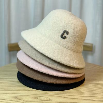 Letter British Style Autumn and Winter Bucket Hat Femininity Fashion Bucket Hat Foldable Winter Warm and Windproof