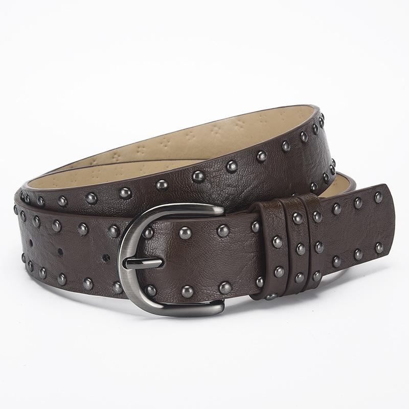 White PU Leather Punk Women's Belt Gothic Retro Hip Hop y2k Girls' Girdle Simple Design Rivet Needle Buckle Black Waistband