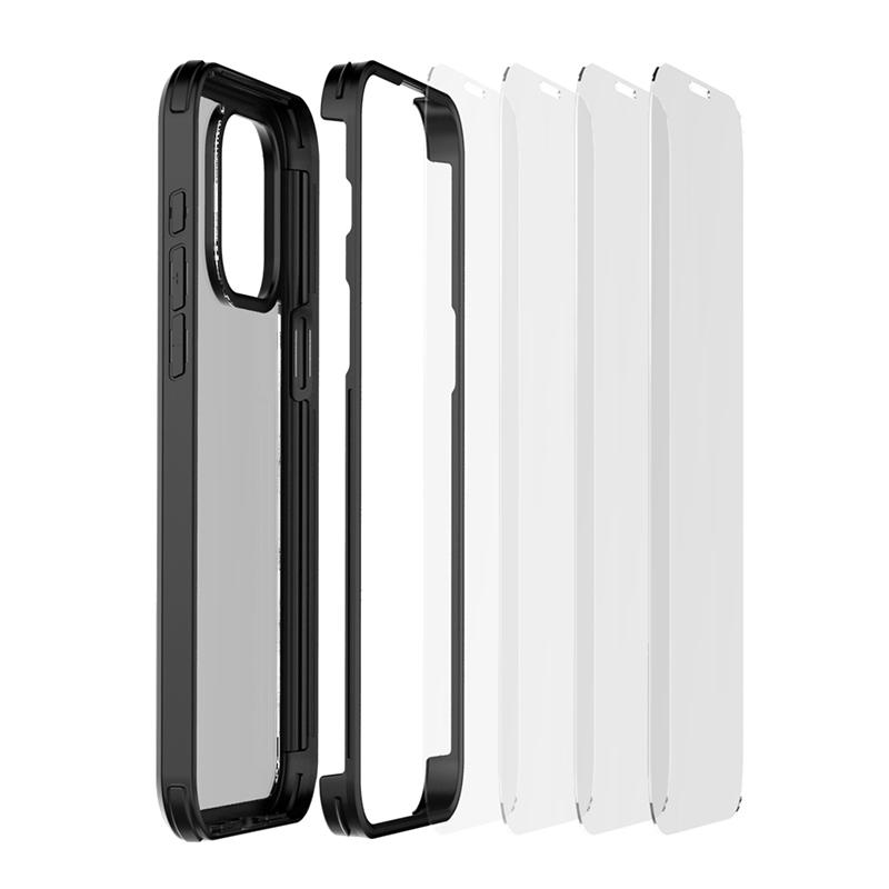 For iPhone 15 Clear Phone Case Tempered Glass+Silicone Frame Double-Sided Protective Cover
