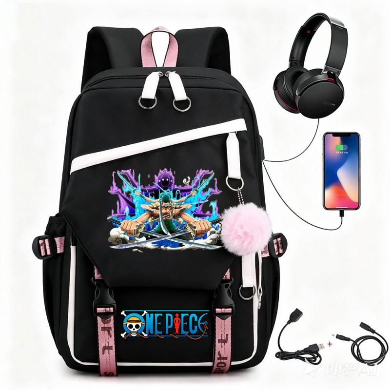 One Piece Chopper Luffy Anime Backpack School Travel USB Charging Large Capacity Canvas Bag Unisex