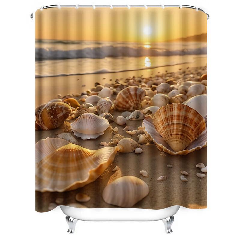 Sunset Seashell Beach Shower Curtain - Vibrant Coastal Design for a Waterproof and Unique Bathroom Décor