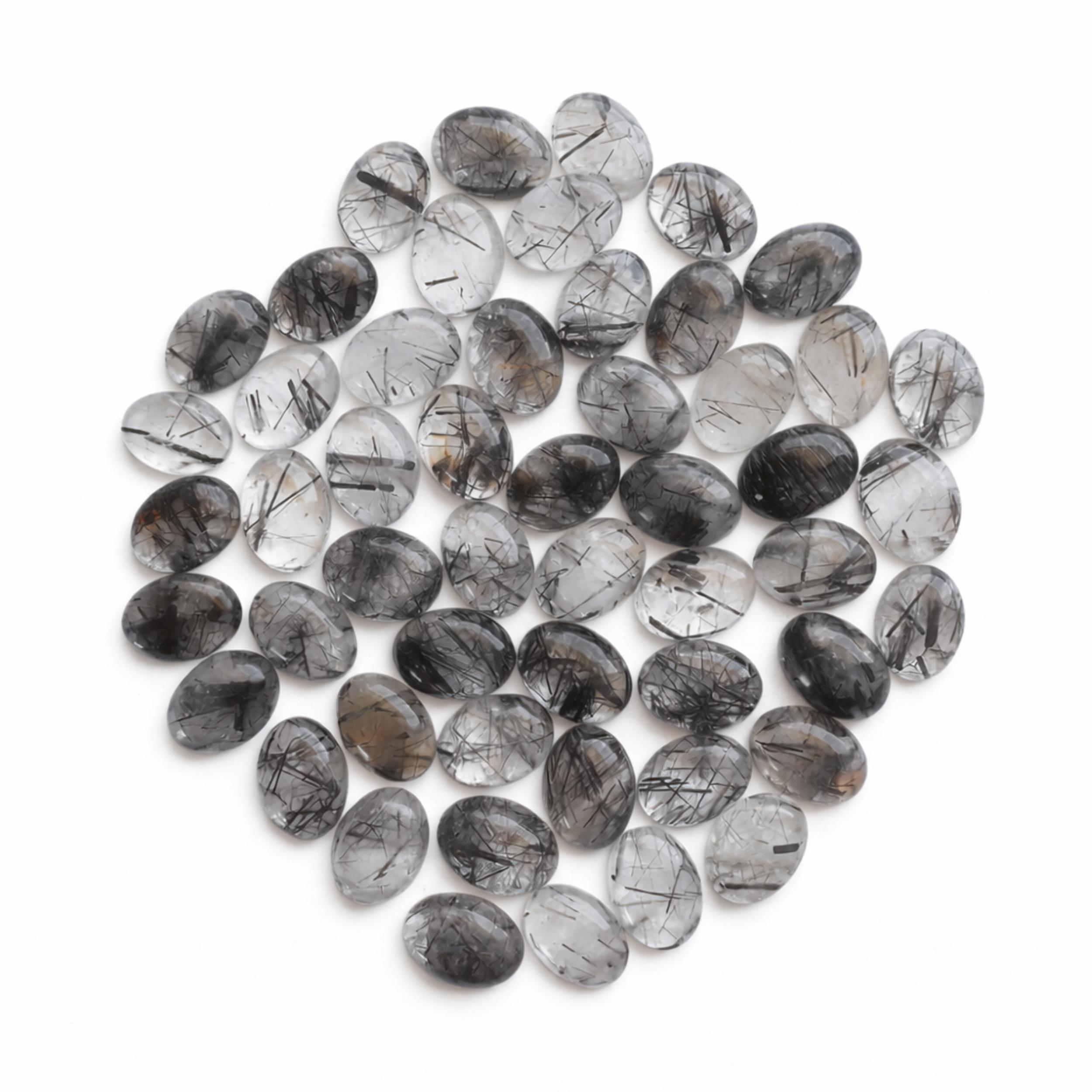 

Black Rutile Quartz Oval Cabochon – 18x13 mm Flat Back Gemstone for Jewelry Making 1 Piece чёрный