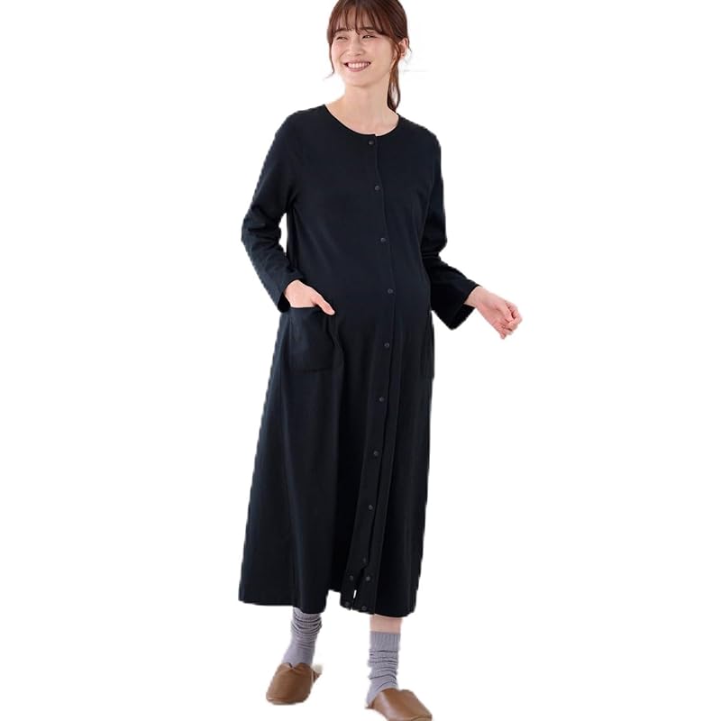 

[Belle Maison] maternity pajamas Supports breastfeeding 2WAY cotton material long sleeve Front opening one piece romper room wear pajamas Before