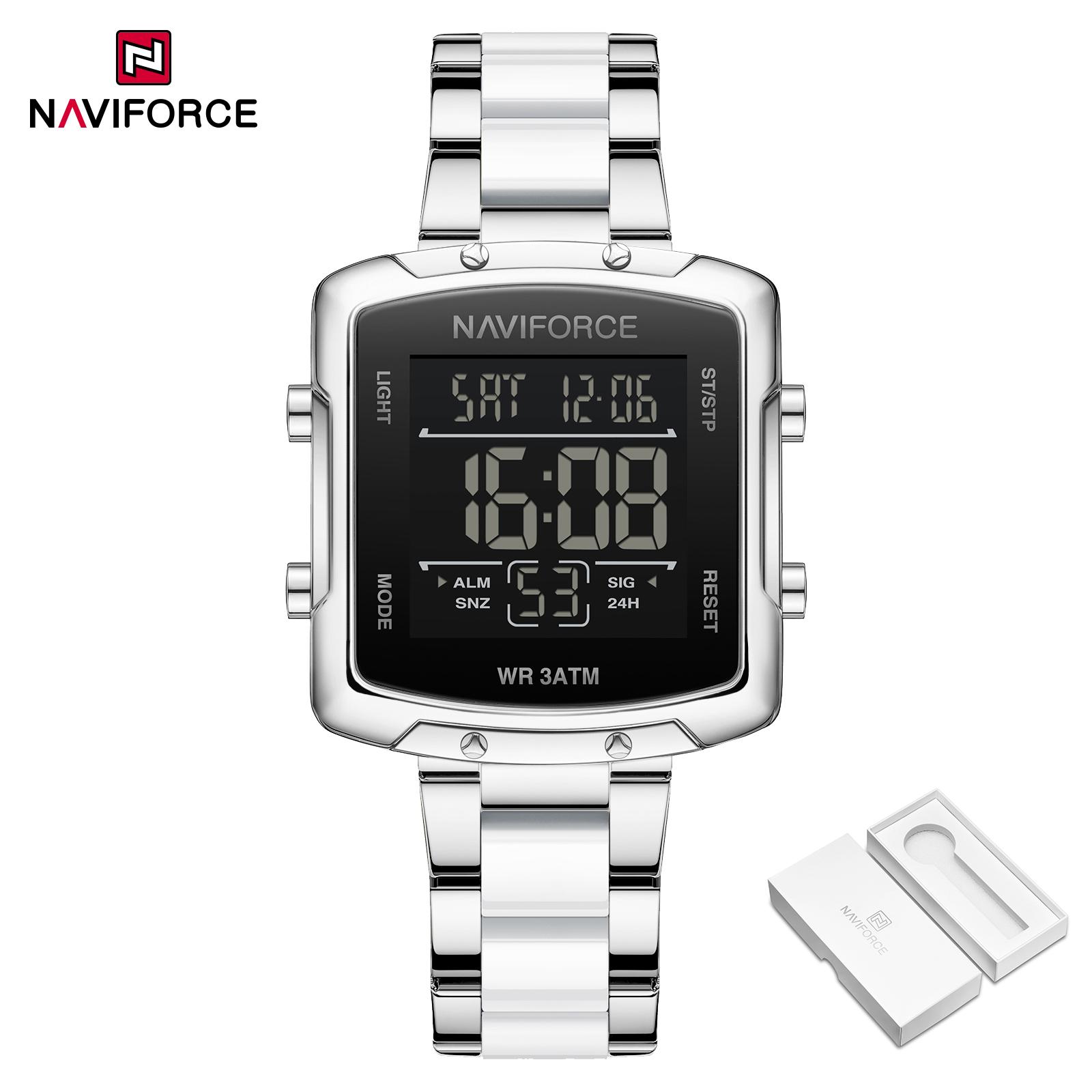 

NAVIFORCE Watch for Women Stainless Steel Plastic Strap Digital Watch Waterproof LCD Date Calendar Alarm Ladies Watch Casual Watch NF5057