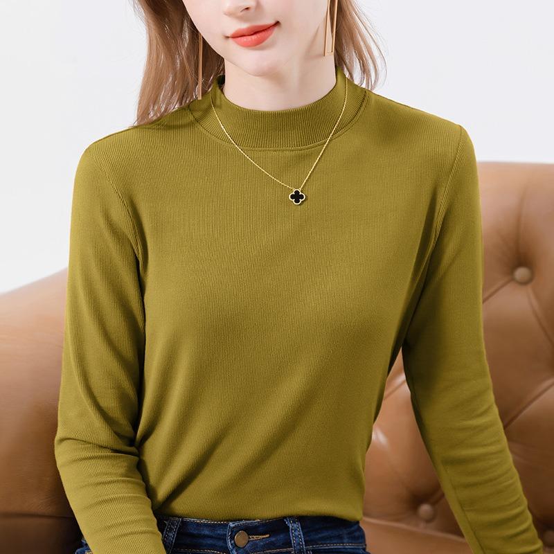 Semi-turtleneck bottoming shirt for women's summer and autumn, new women's clothing, basic long-sleeved women's modal top