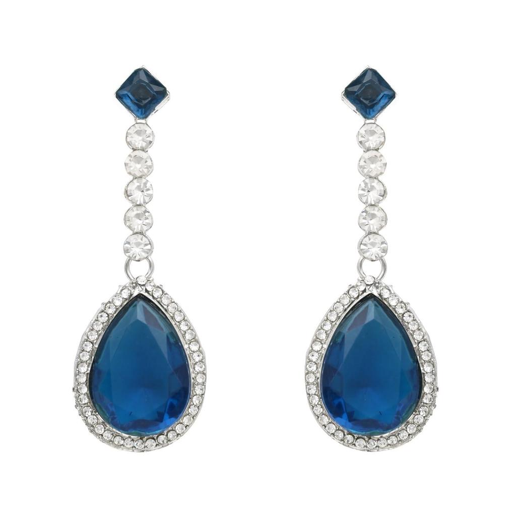 Silver Plated Crystal Drop Necklace & Earring Set For Women