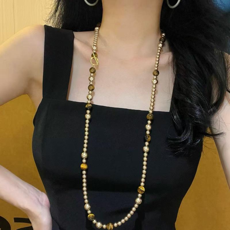 Maillard Natural Boutique Tiger s Eye Stone Mocha Gold-Brown Mixed Color Pearl Necklace Women s Necklace