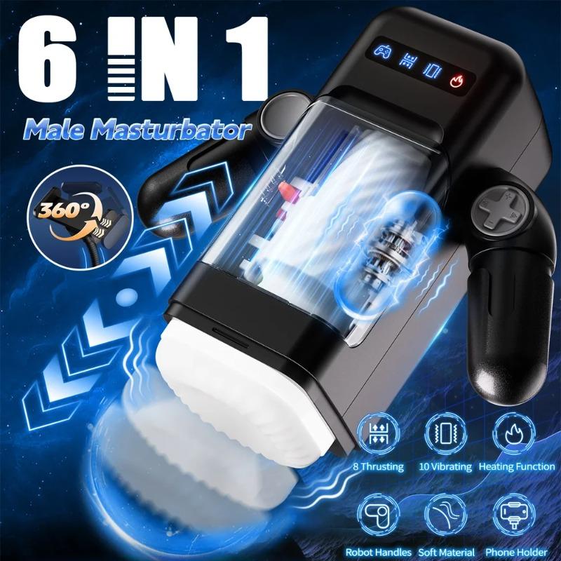 Automatic Male Masturbator Sex Toy Pocket Pussy Thrusting Handle Blowjob Machine Stroker Adjustable Phone Holder Men Pleasure