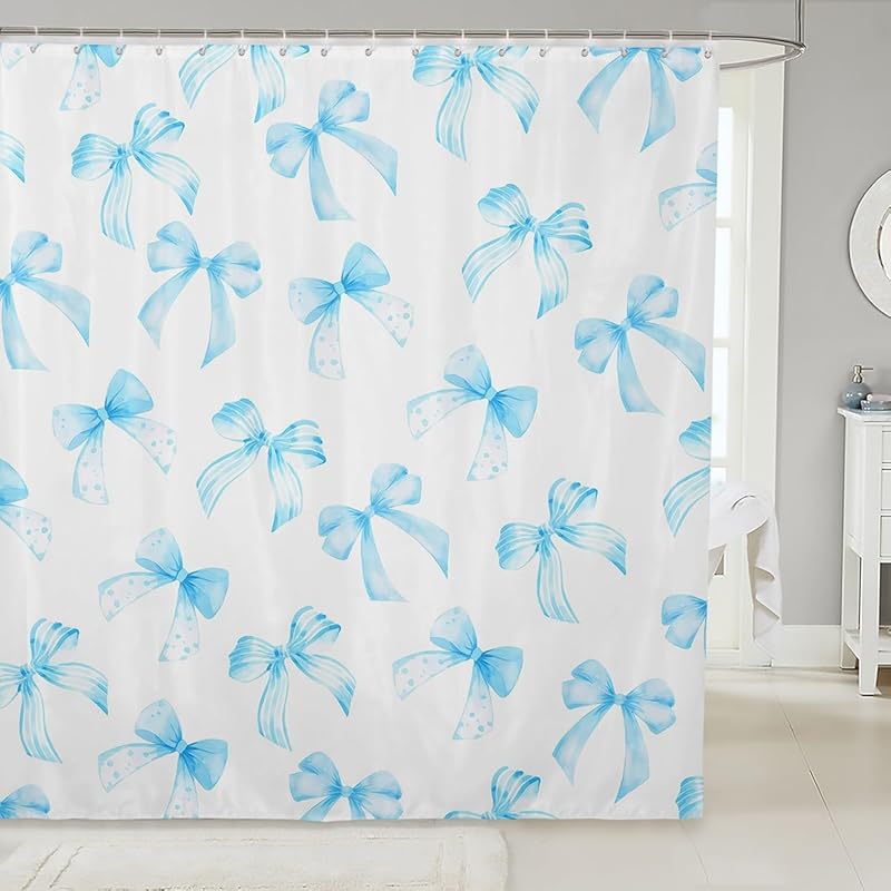 Feelyou Pink Bow Bath Curtain for Kids Boys Girls 72"x72" Cute Dreamy Princess Style Shower Curtain Waterproof Bow Pattern Bathroom Shower Curtain
