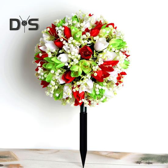 Artificial Flower Ball with Spike Realistic Faux Roses Weatherproof Artificial Rose Blooms Ball Garden Decor for Indoor Outdoor Use