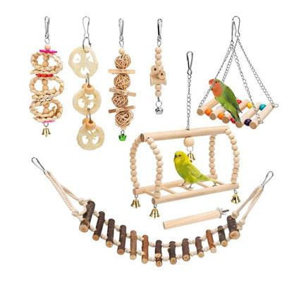 Bird Toy Set: 8-Piece Swing, Chew, and Puzzle Kit for Small To Medium Birds - Relieve Boredom with Logs and Stairs