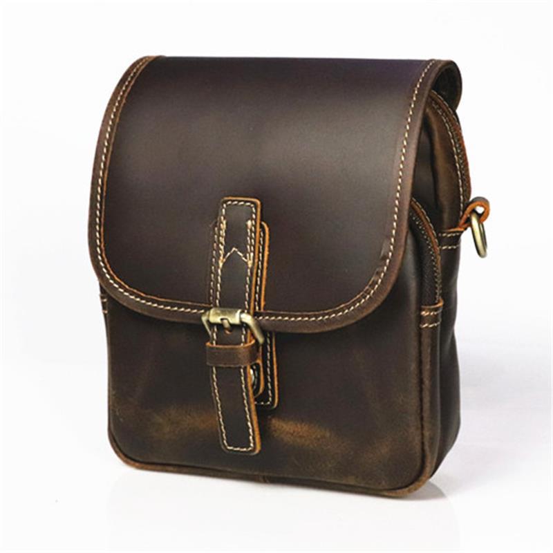 Genuine Leather Men's Bag, Vertical Style, Top Layer, Cowhide, Crazy Horse Leather, Crossbody Shoulder Bag, Retro Small Bag
