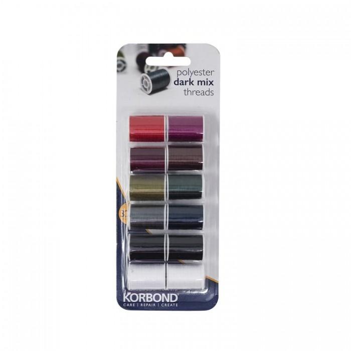 Korbond Polyester Dark Mix Thread Blister Pack