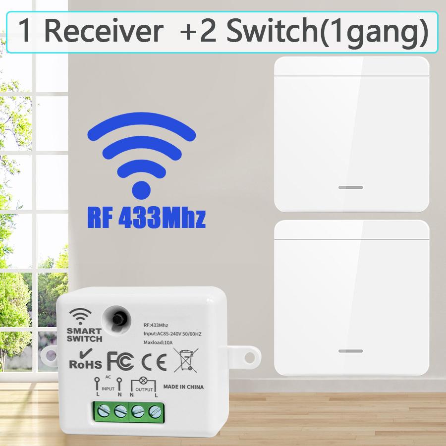 Interruttore a parete per luci wireless, ricevitore relè RF 433Mhz, interruttore a pannello 1/2/3 gang, interruttore di controllo remoto per lampada a LED 10A 110V 220V