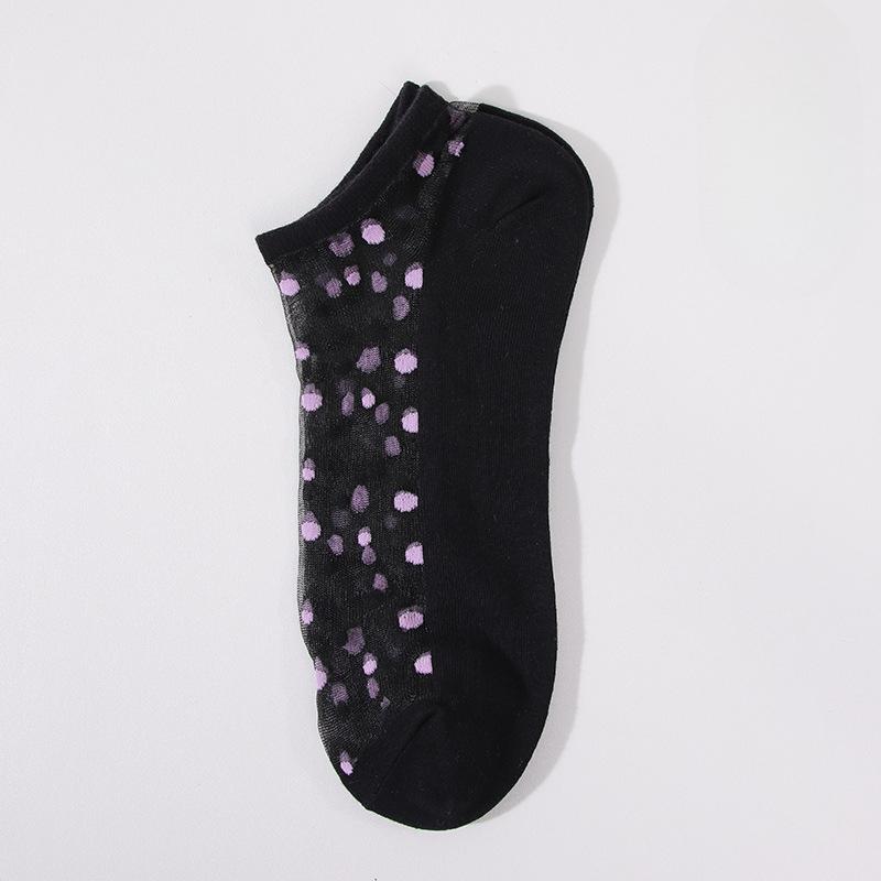 

Женские летние тонкие прозрачные носки-следки из хрустального шелка в горошек 1 pair чёрный