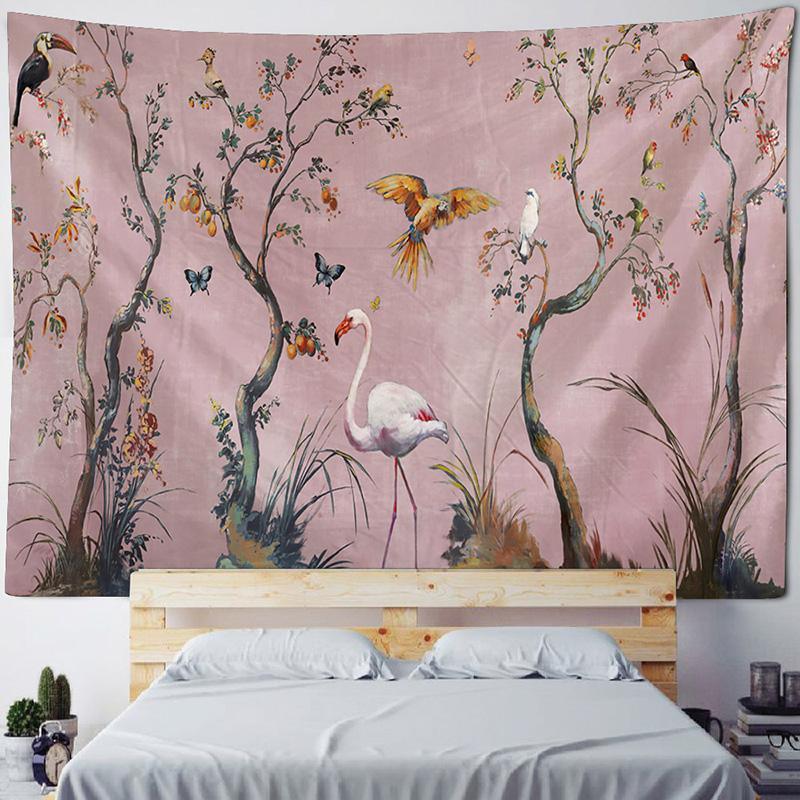 Dschungel-Vogel-Kunst-Wandteppich, psychedelische Szene, Heimdekoration, Kunst, Wandbehang, Hippie, Boho, ästhetische Raumdekoration, Heim-Wanddekoration, Yoga-Matte