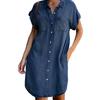 Ladies Dress Button Pocket Short Sleeve Lapel Solid Color Daily Wear Single-breasted Side