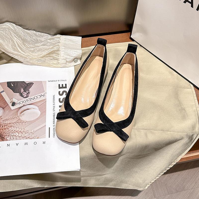 Inner height-increasing soft-soled grandma shoes women's spring new French ballet shoes bow light mouth single shoes