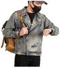 Men's Plus Size Retro Denim Jacket with Turn-Down Collar and Multi-Pockets for Spring