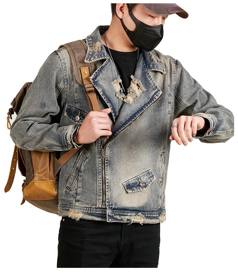 Men's Plus Size Retro Denim Jacket with Turn-Down Collar and Multi-Pockets for Spring