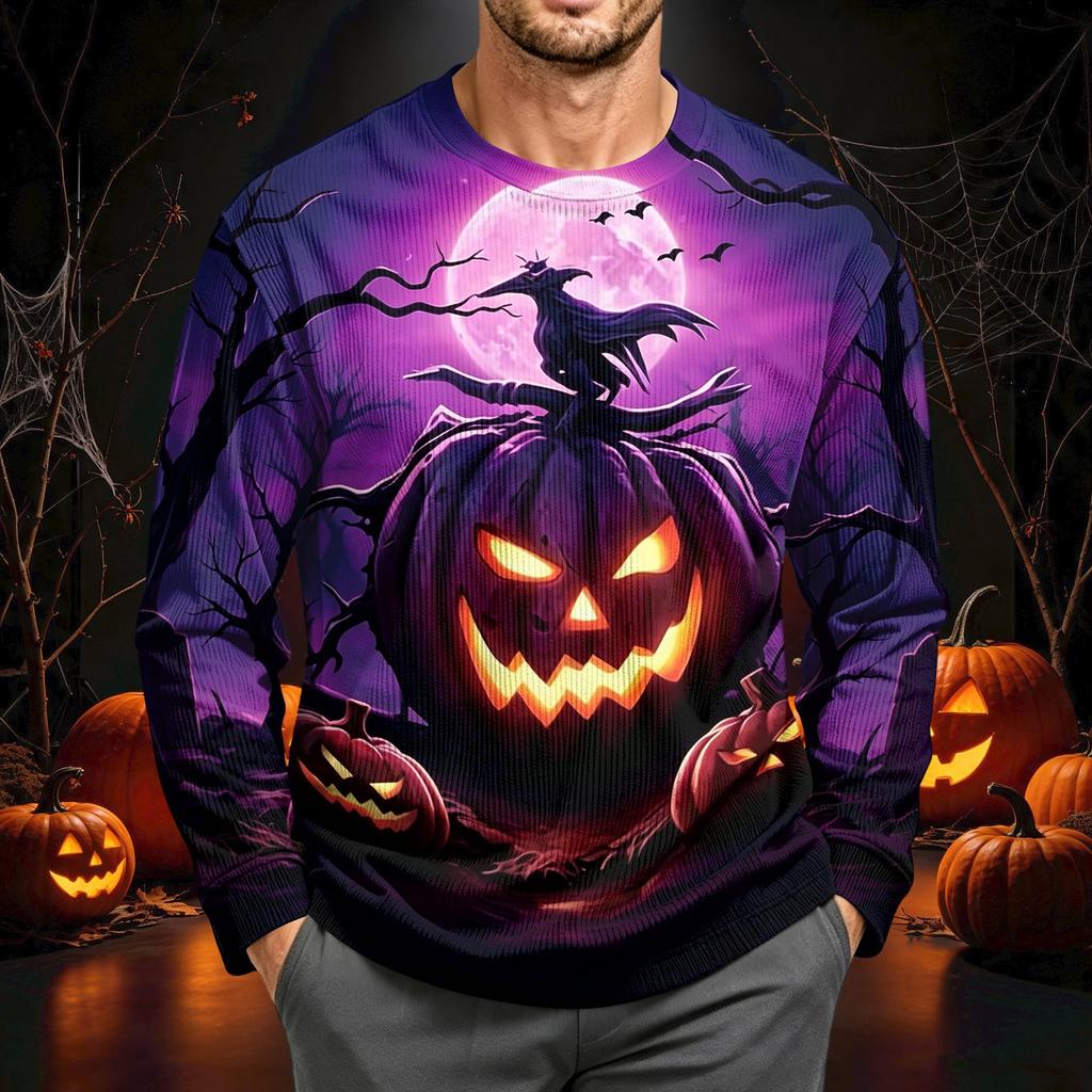 Herre corduroy langermet skjorte med Halloween-trykk