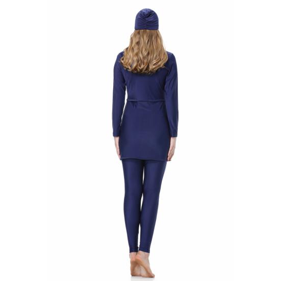 Conjunto de 3 Peças/Conjunto Feminino Maiô Dividido Saia Frontal Fechamento Seguro com Zíper Proteção UV Tops Calças Compridas para Natação Conjunto com Lenço de Cabeça