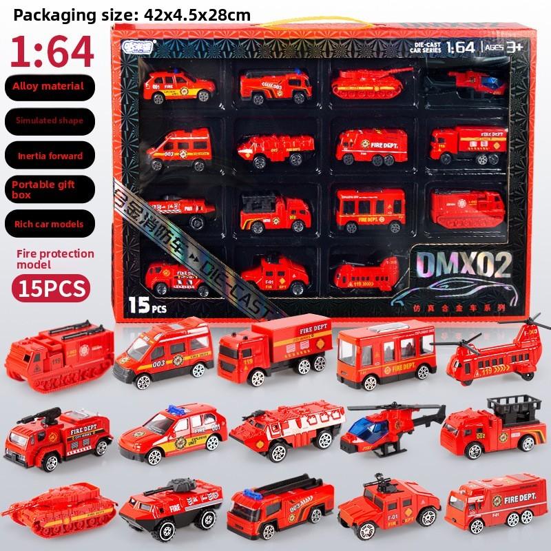 Alloy Mini Engineering Vehicle Fire Truck Police Car Collection With Pull Back Function For Kids Play