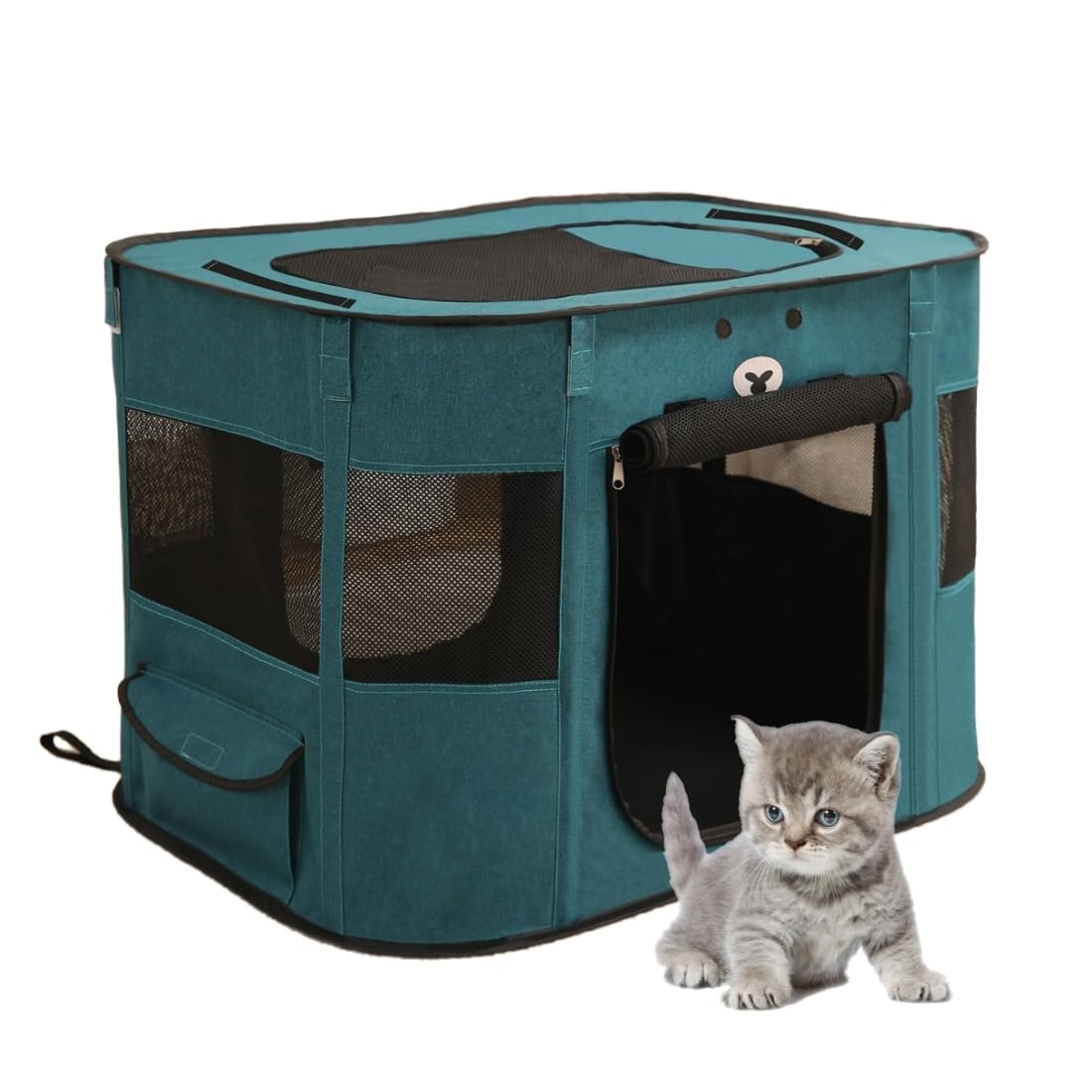 

Benebomo Rectangular Foldable Pet Playpen with Storage for Cats and Easy with Mesh Suitable for Indoor and Outdoor Use Bag, Dogs, Assembly, Roof, зелёный