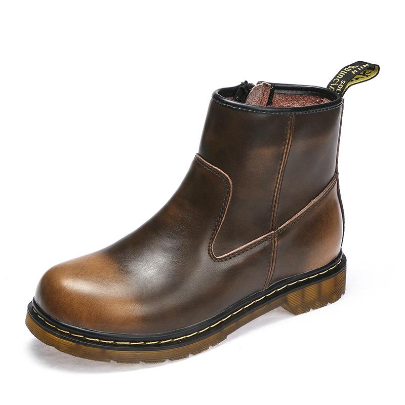 Boty pro zamilované Jarní a podzimní Pánské boty Pravá kůže Krátká kulatá špička Kartáčovaný Britský styl Chelsea boty Dámské boty