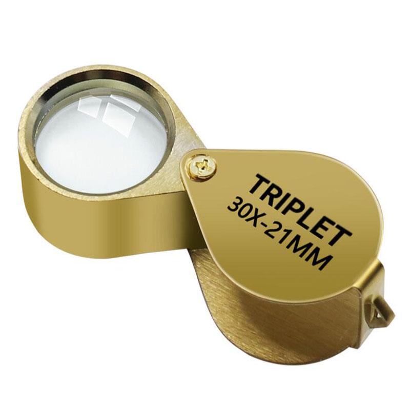 30X Folding Pocket Jeweler Magnifier Golden Color Foldable Magnifying Glass Portable Jewelry Loupe Monocle Mini Microscope Lupa