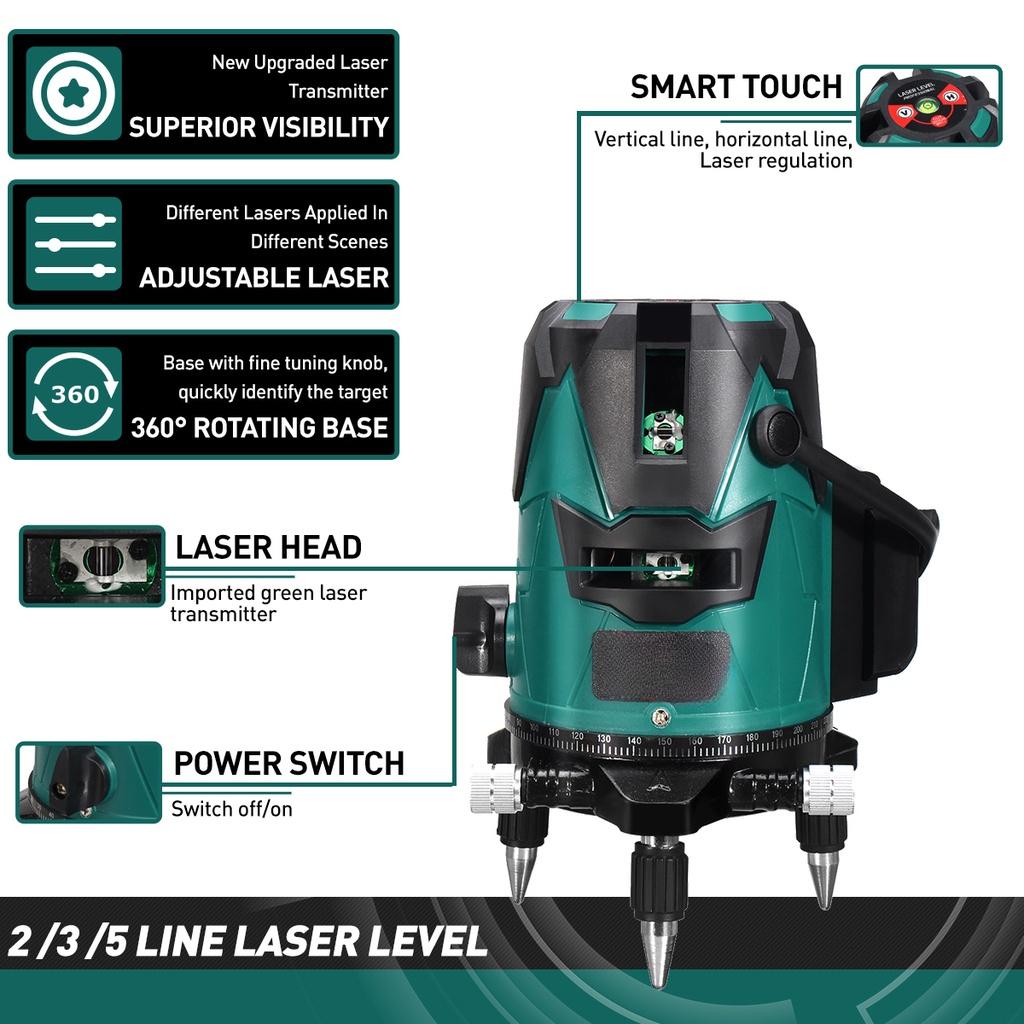 2/3/5 Lines Self-Leveling Laser Level 360° Rotatable Indoor Outdoor Green Radius Alternating Direct Horizontal Vertical Measuring Instruments