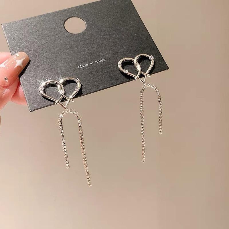 Earrings New Trendy Love Tassel Silver Stud Earrings Women's Summer Round Face Skinny Earrings High-end Light Luxury
