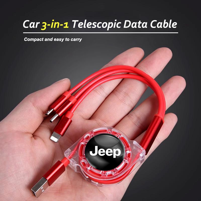 Car 3 In 1 USB Type-C Ports Fast Charger Power Data Cable For Jeep Grand Cherokee Wrangler JK Gladiator Compass Renegade Patriot ALX1