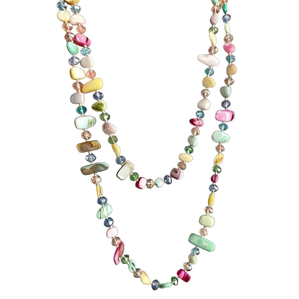 Simple And Versatile Super Long Necklace, Clothes Pendant, Shell Crystal Color Multi-Layer Sweater Chain With Accessories, Fashionable Women