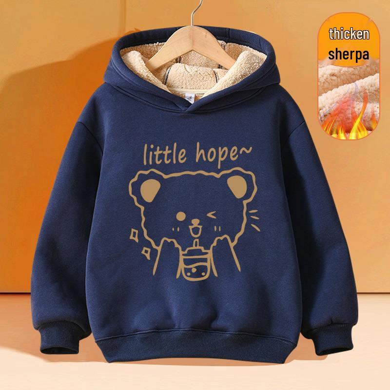 Girls' Plus Velvet Lambswool Hooded Sweatshirt - Warm, Thickened Pullover for Spring 2026 Trend
