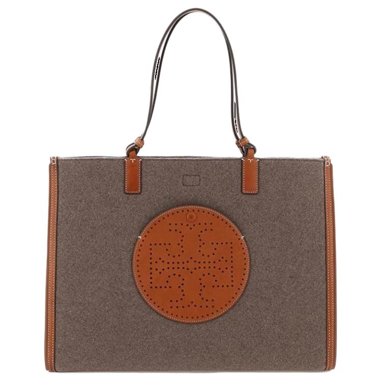 

Tory Burch Ella Color Block Hidden Magnetic Snap Closure Felt And Leather Trim Tote Bag Women Tote Gray Brown 139812-020 Basic Set (Bag+Dust Bag)