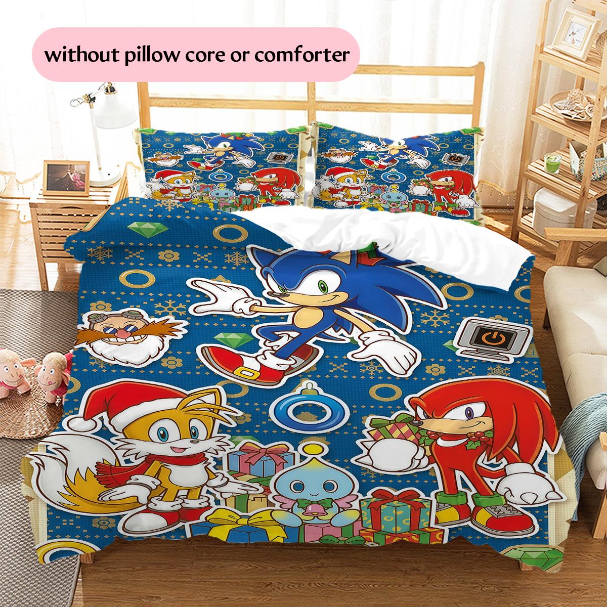 

Members of Sonic the Hedgehog Pattern Bedding Quilt Set Home Decoration Gift (1 * duvet cover + 2 * pillowcase without core) 135x200cm