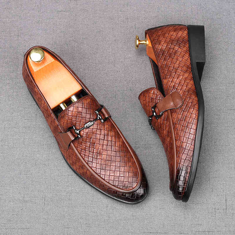 Fashion Fashion New Men's White Brown Knit Pattern Wedding Dress Shoes Male Casual Flats Loafers Homecoming Prom Zapatillas Hombre