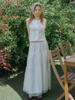 Eight Days A Week Ad702 Chiffon Shirred Skirt Light Gray