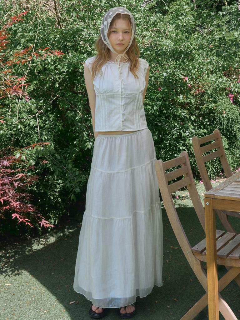 Eight Days A Week Ad702 Chiffon Shirred Skirt Light Gray