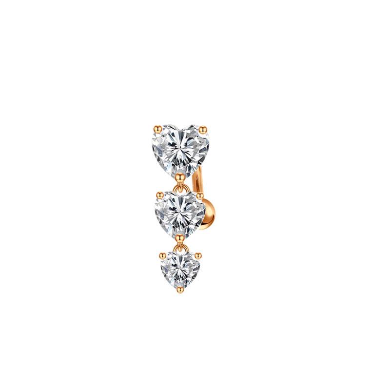 Upside Down Peach Heart Teardrop Zircon Belly Button Ring, 316 Stainless Steel Navel Jewelry