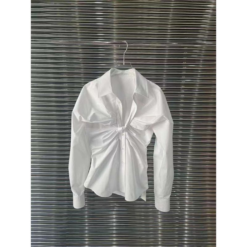 

Осенне-зимний завязанный приталенный однобортный топ белая рубашка White M