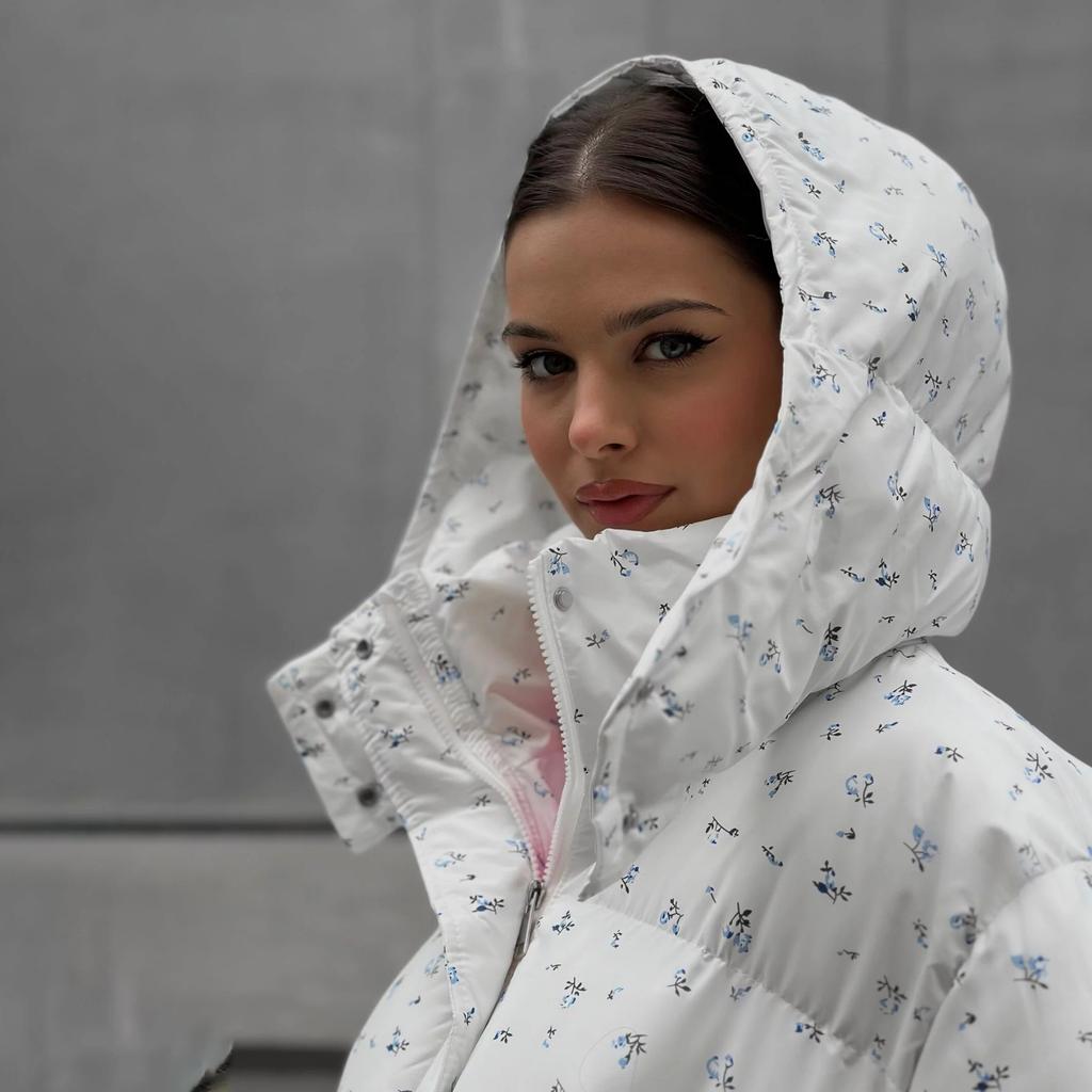 Brot Kleidung Kleines Blumendesign Kordelzug Kapuze Abnehmbare Baumwollgepolsterte Kleidung High-End Mode Vielseitige Jacke Damen