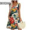 Vintage Floral Pattern Sundresses For Women Summer Casual Tank Flower 3D Print Dress Loose Plus Size Sleeveless Dresses