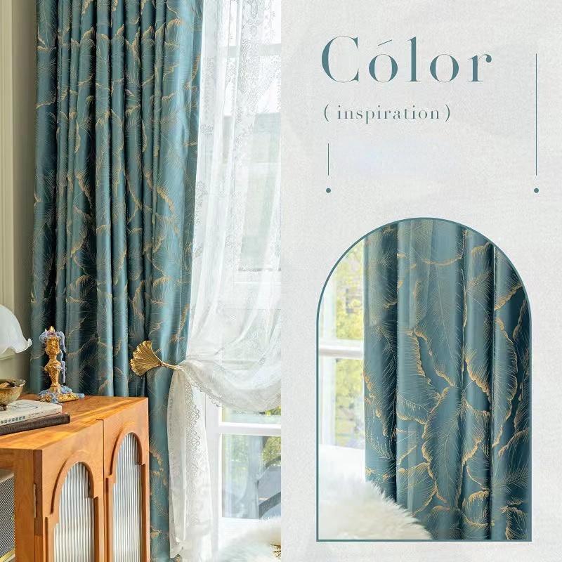 Luxury Curtains for Living Room Window Bedroom Beige Embossed Gold Leaf Cloth Elegant