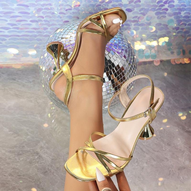 Fashion Liyke Summer Fashion Gold Strange High Heels Gladiator Sandals Women Square Toe Buckle Strap Ladies Party Dress Shoes Size 36-42