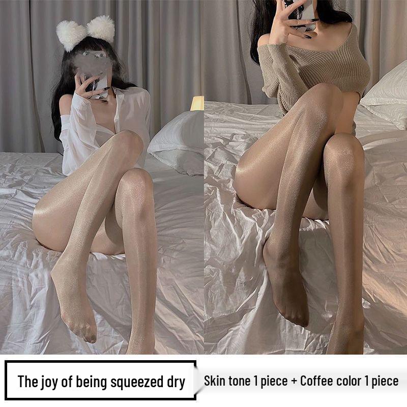 Perleťové dámské punčochy - Lesklé černé a bílé hedvábné, Ultratenké, Zeštíhlující, Šedé punčochové kalhoty pro vylepšení pokožky na léto.